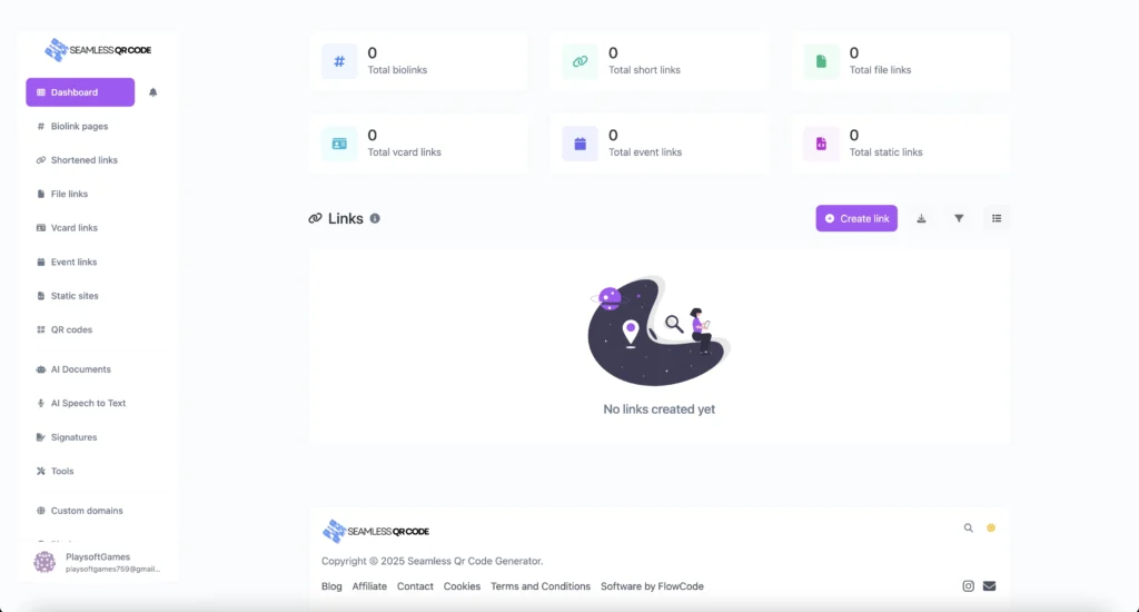 seamlessqrcode dashboard