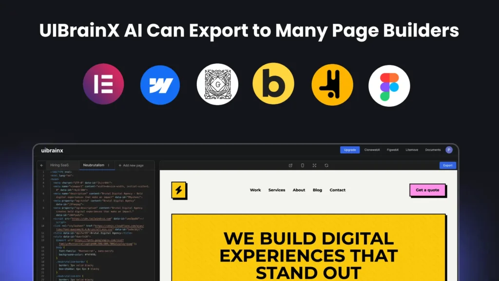 UIBrainX AI Can Export to Many Page Builders