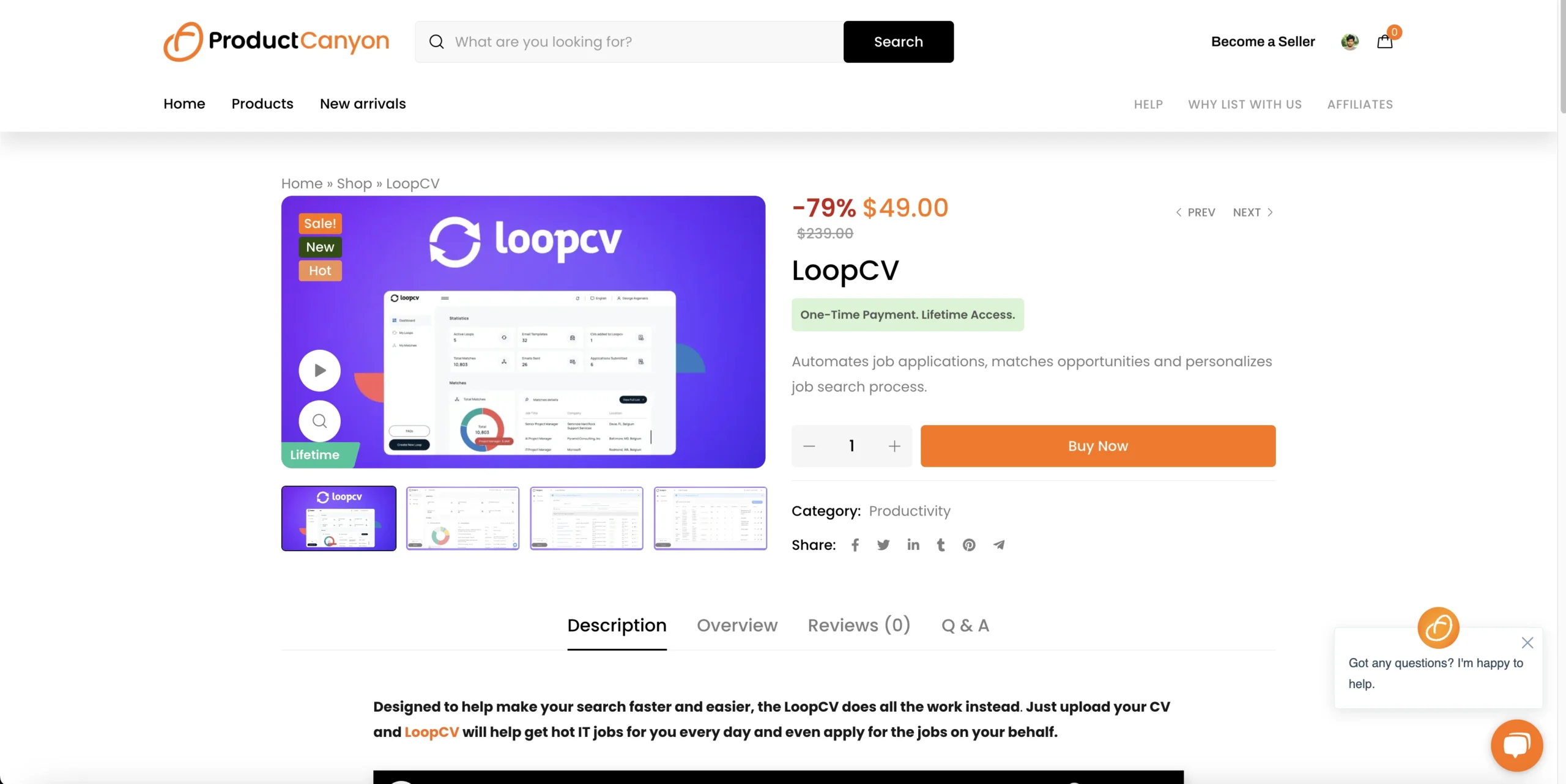 You can get the LoopCV Lifetime Subscription for $49 here