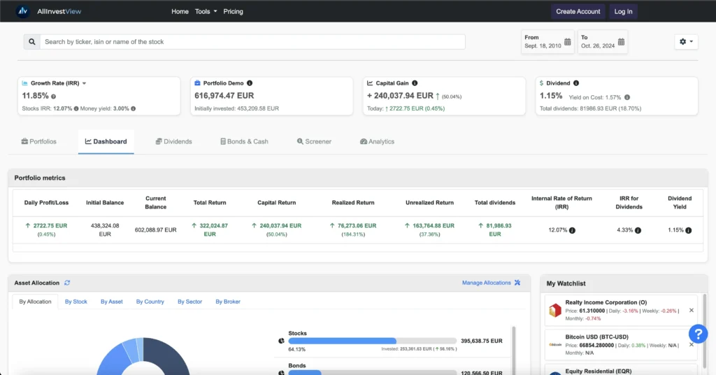 AllinvestView dashboard