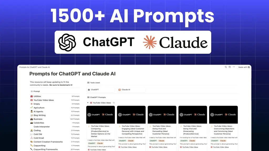 1500+ Prompts for ChatGPT and Claude AI